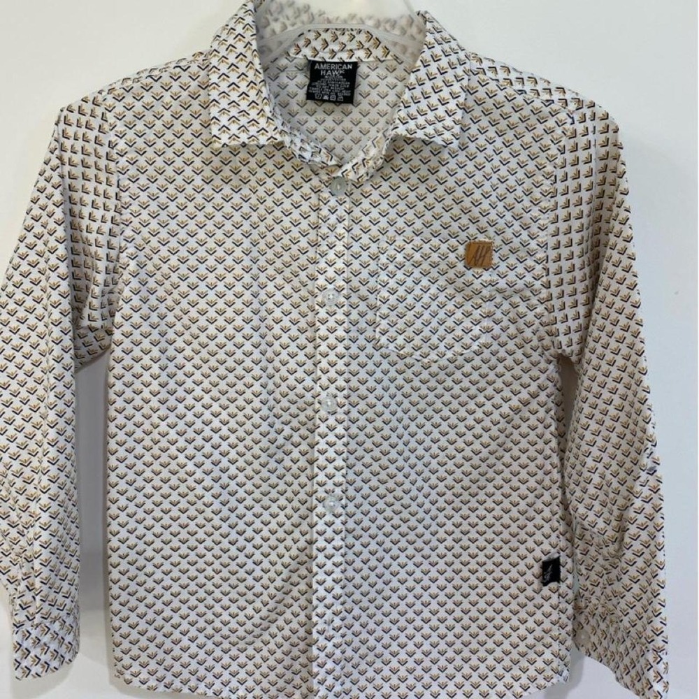 American Hawk Outfitters white/cream button-up shirt repeating geometric pattern